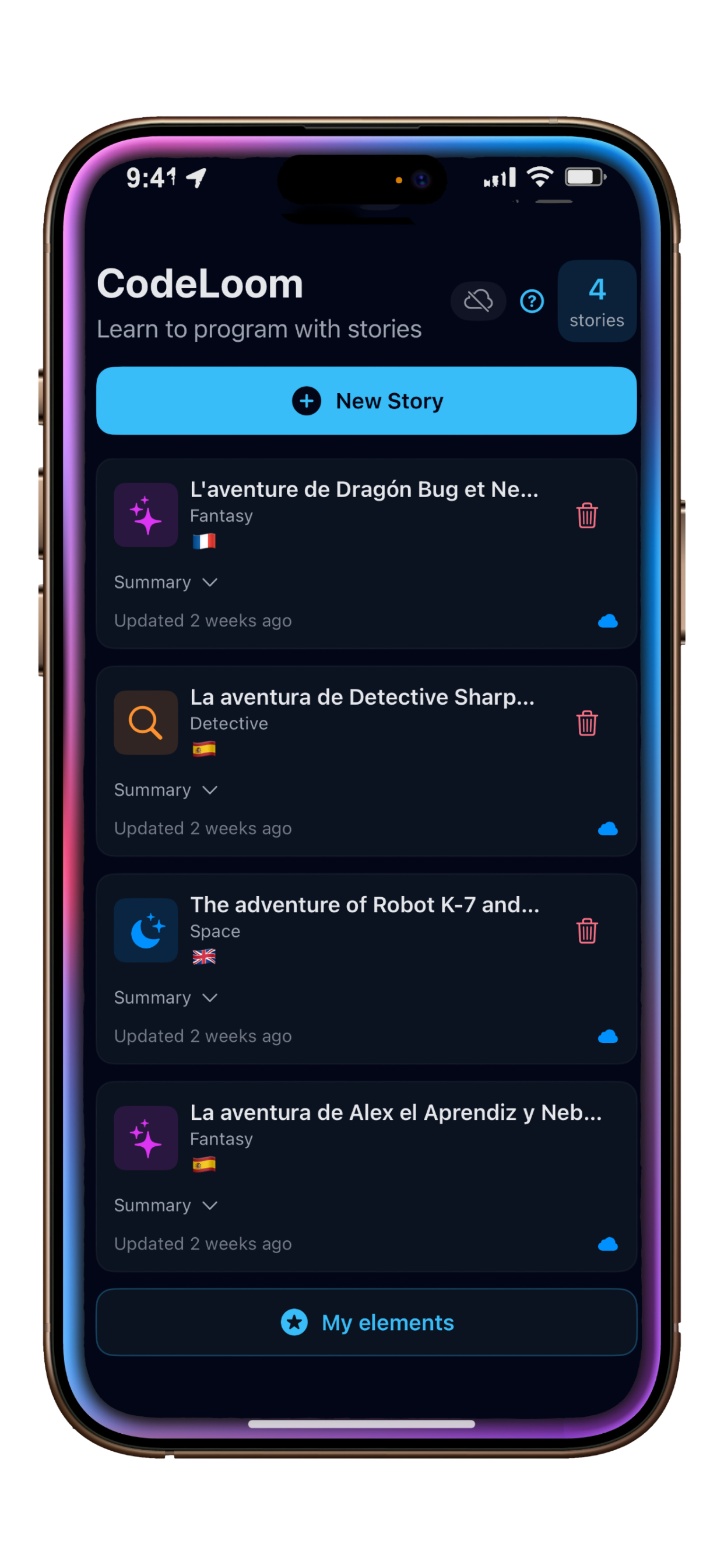 Stories list screen