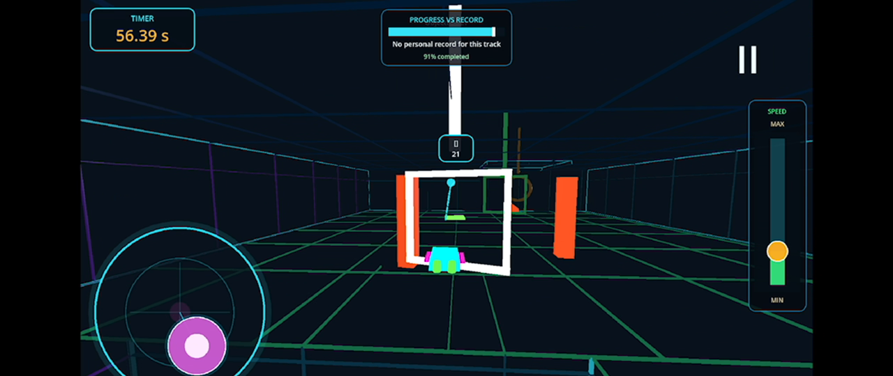 Gyroloop gameplay close view with joystick, speed slider and route gates